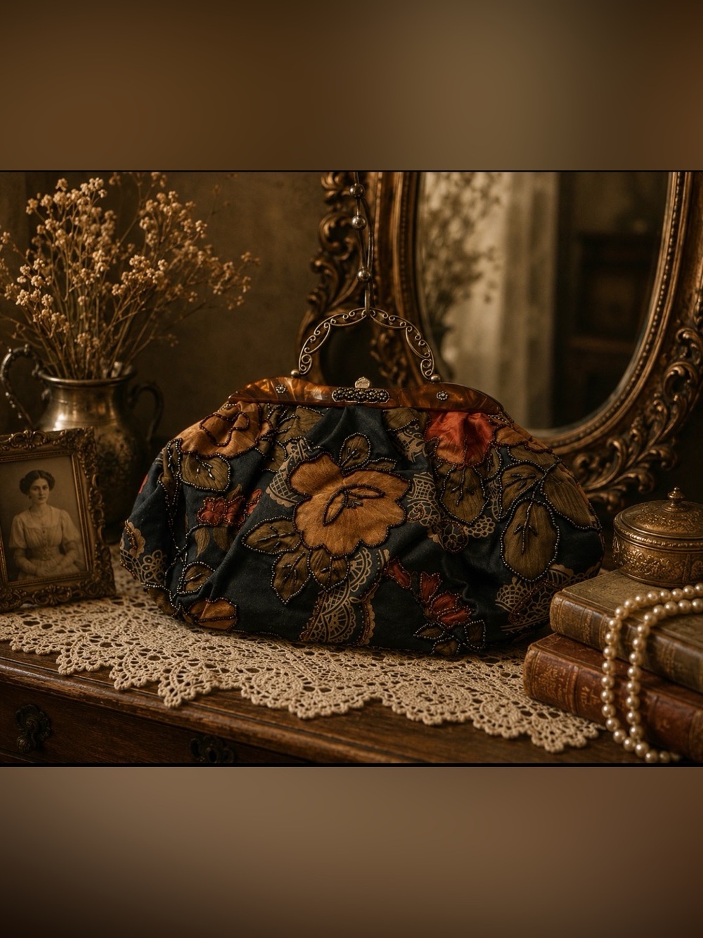 INS victorian style beaded floral handbag